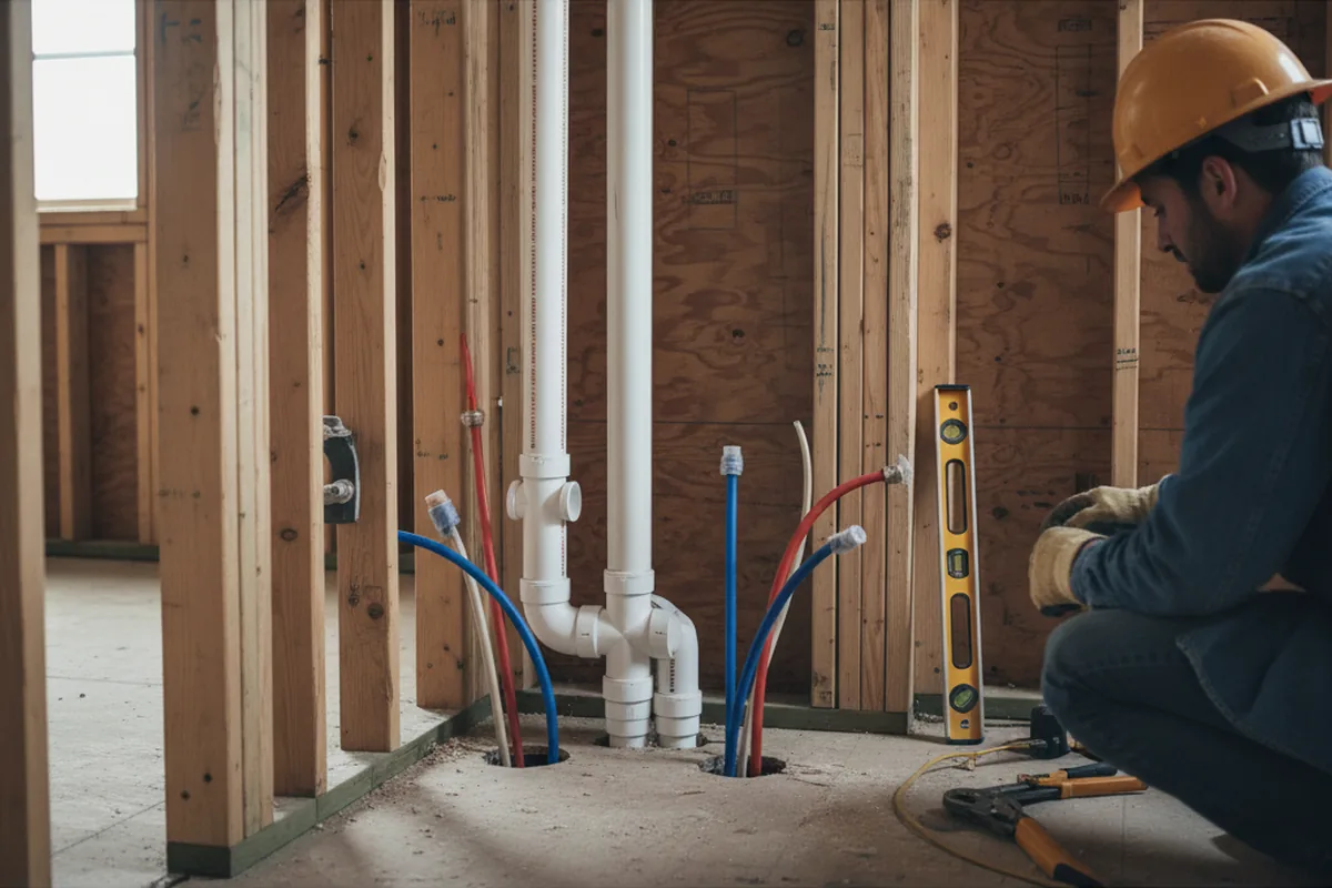 Drain and supply rough-in during Sump Pump Repair in Stanberry